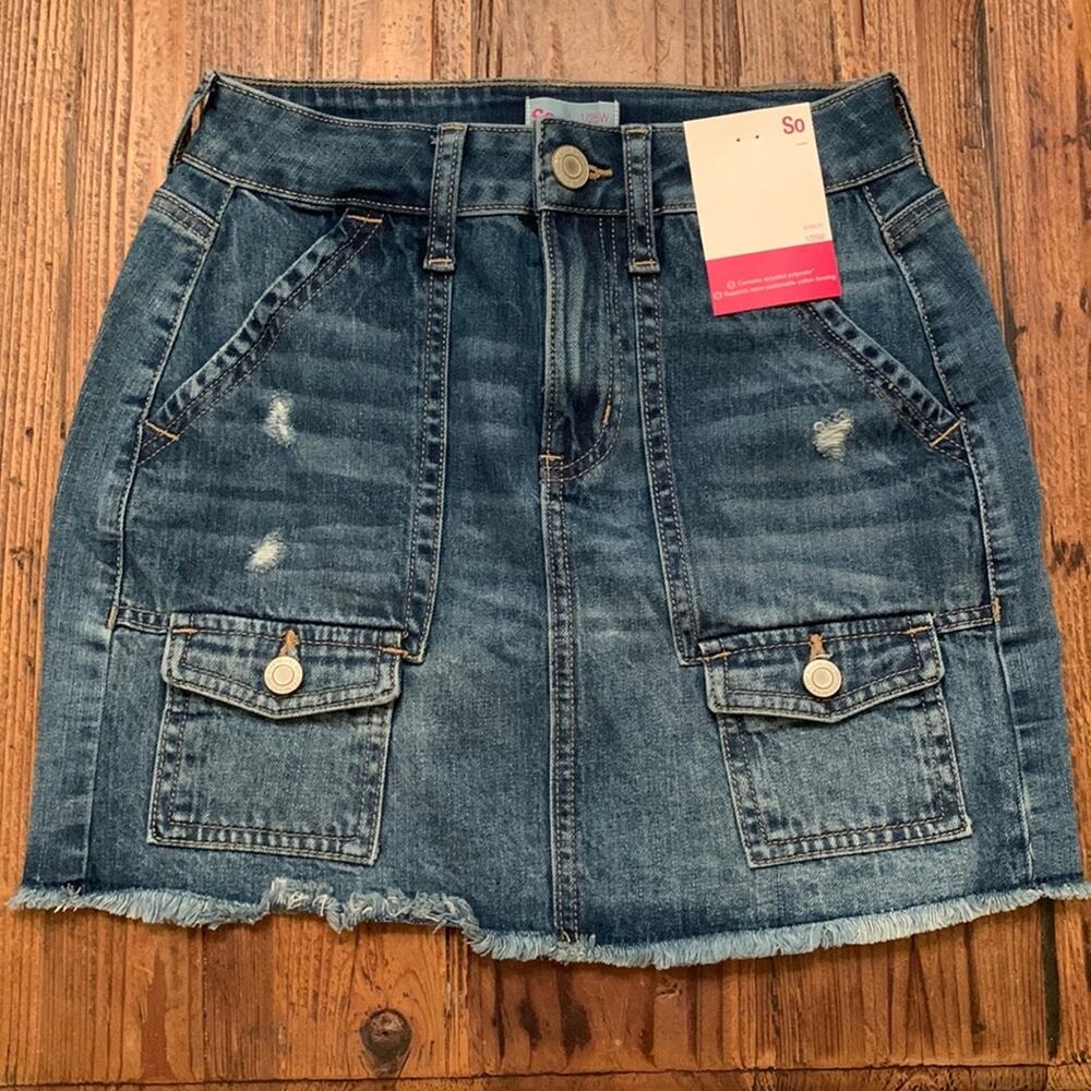 NWT! SO Denim Skirt with Raw Edge Hem